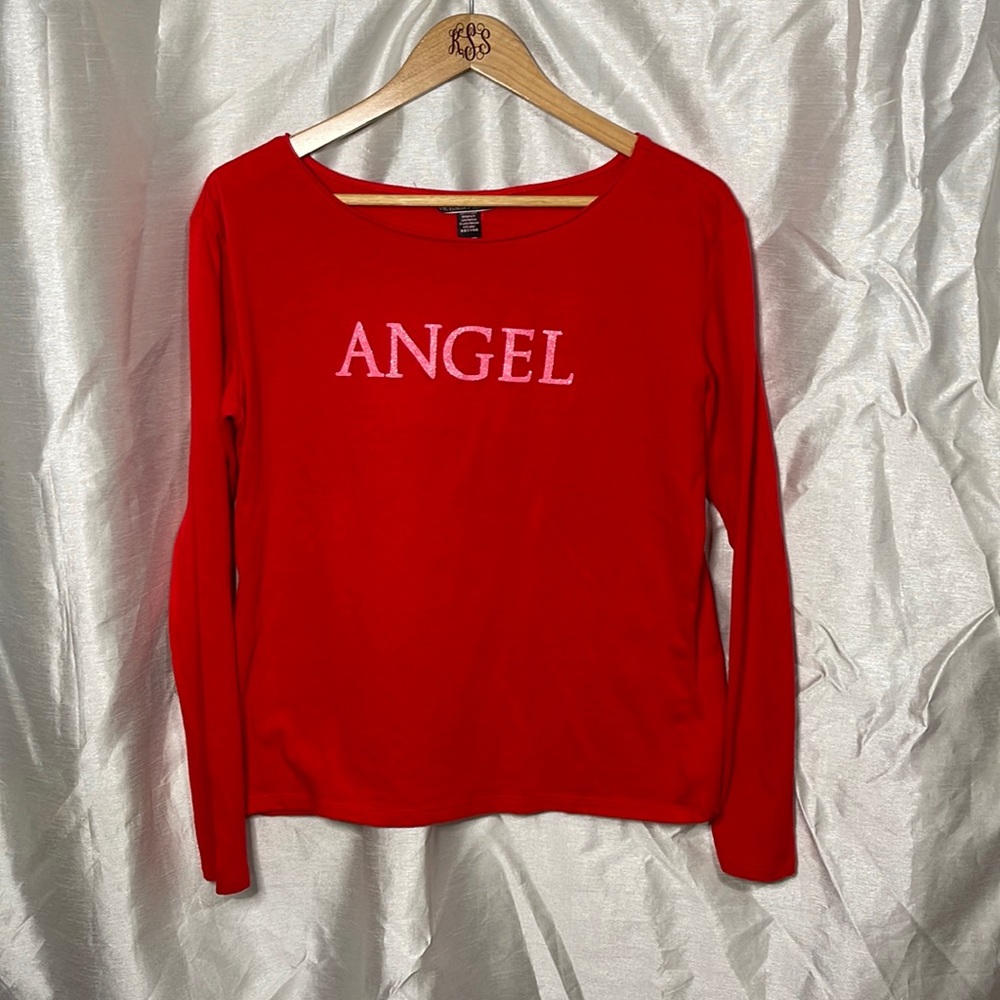 Victoria’s Secret y2k Cute Red Pink Glitter Angel Text Valentine’s Day T Shirt